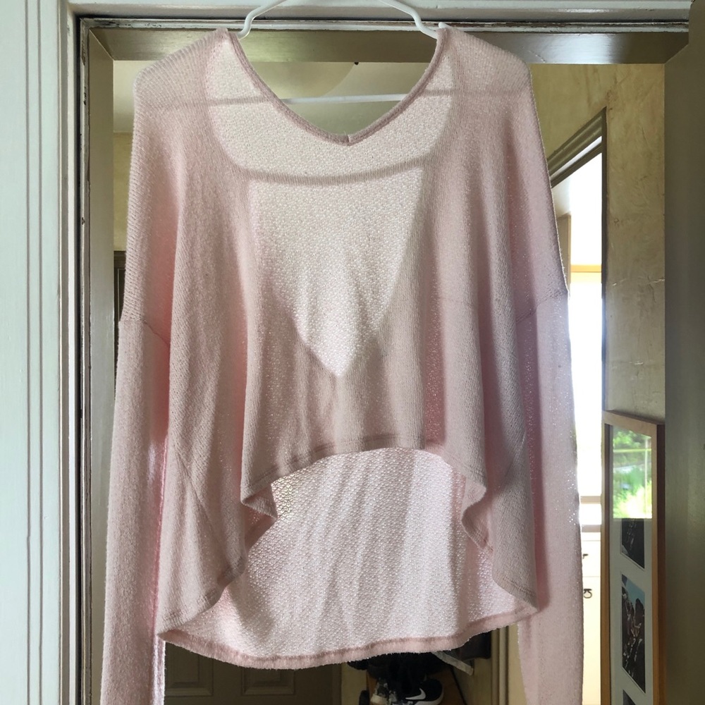 pink open back shirt